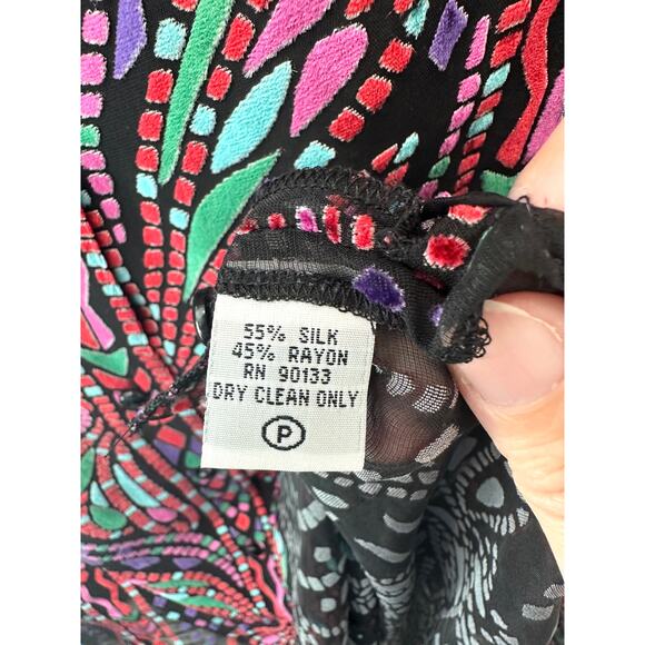 BOB MACKIE | Burnout Velvet Blouse Abstract Colorful Sheer Silk Blend NWT | XL - Picture 7 of 7